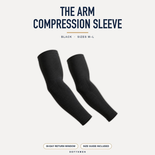 DEFYNMEN Arm Compression Sleeves: black forearm and elbow compression sleeves for men
