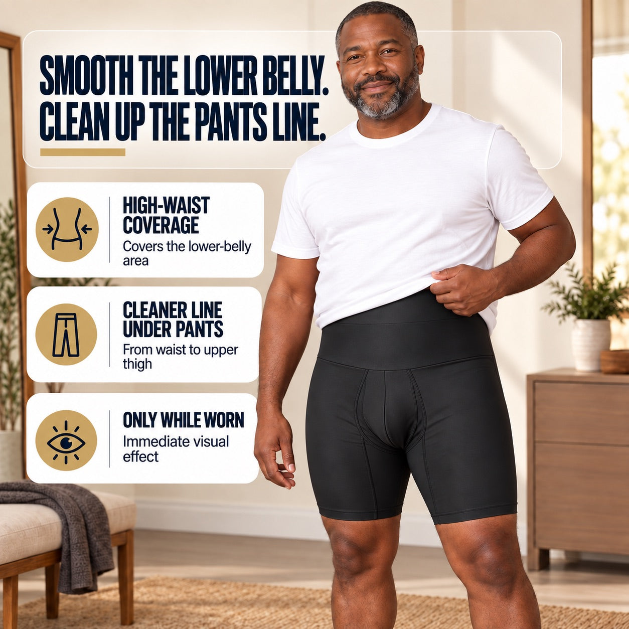 Realistic mature man wearing the truly high-waist DEFYNMEN shaping short
